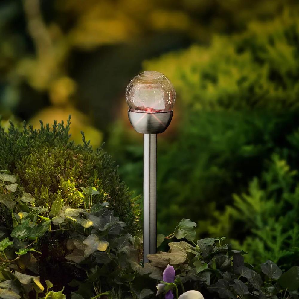 eminza Lot de 6 bornes de jardin solaires (H24 5 cm) Verre craquelé Multicolore