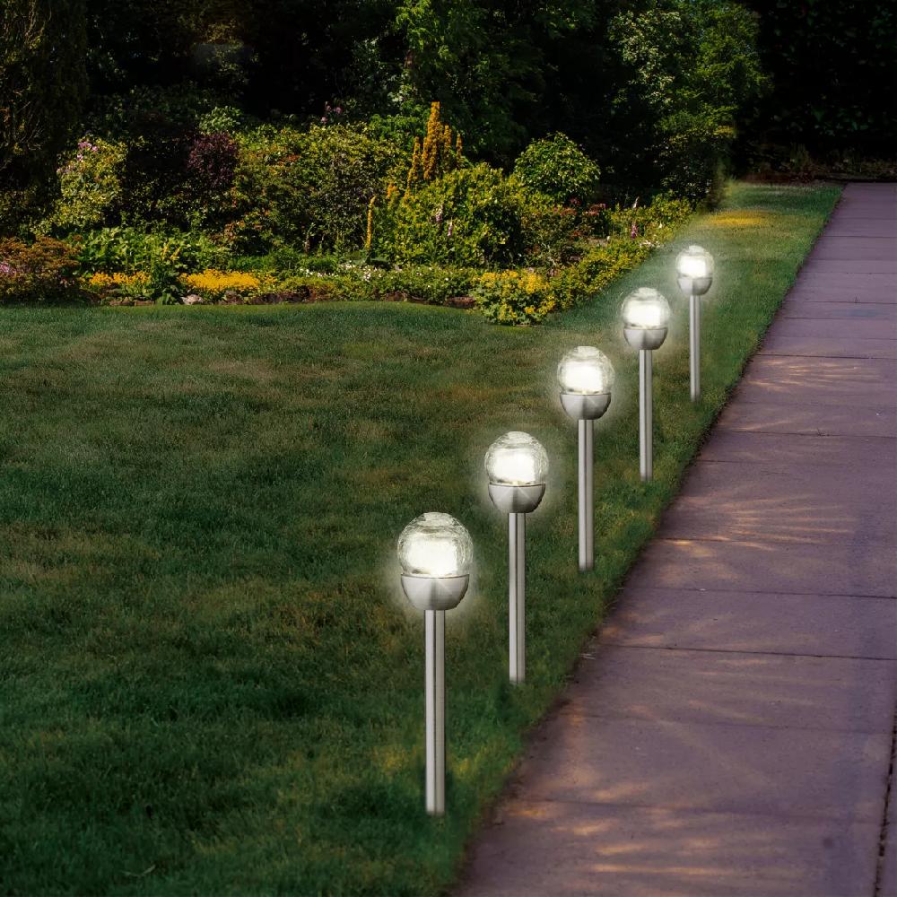 eminza Lot de 6 bornes de jardin solaires (H24.5 cm) Verre craquelé Blanc chaud