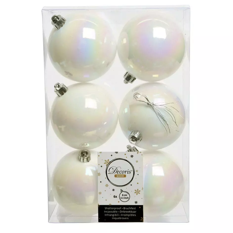 eminza Lot de 6 boules de Noël (D80 mm) Alpine Blanc irisé
