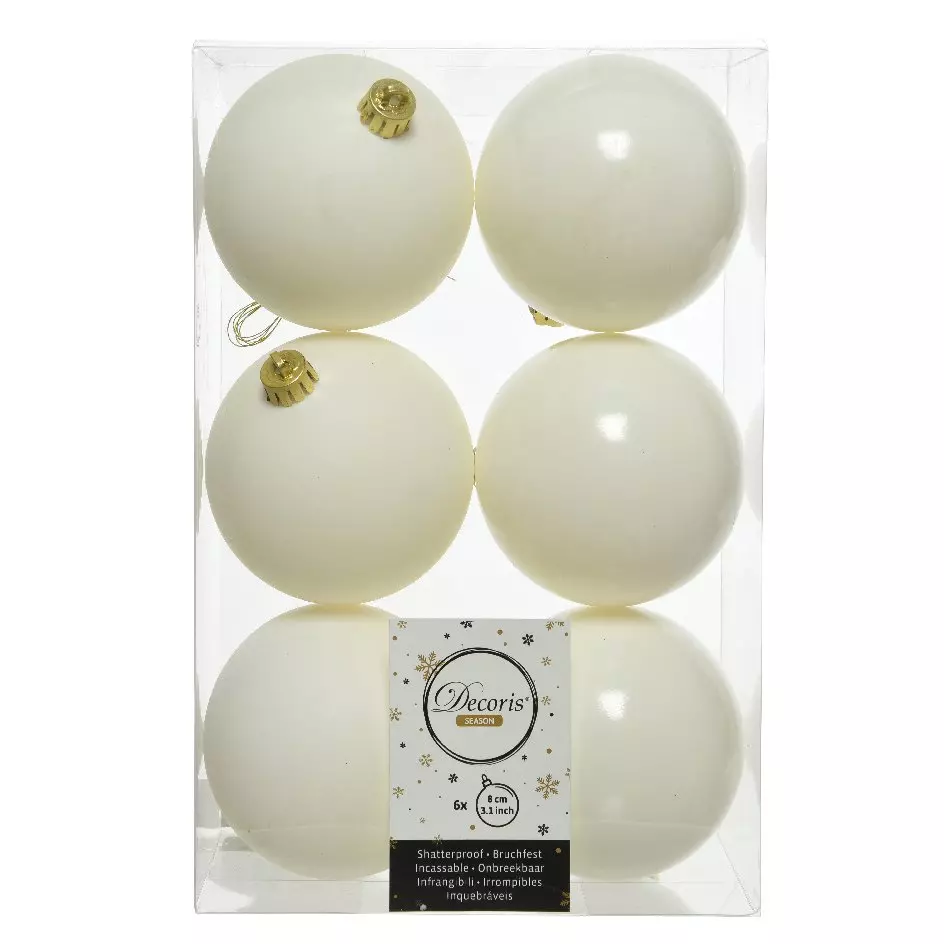 eminza Lot de 6 boules de Noël (D80 mm) Alpine Blanc laine