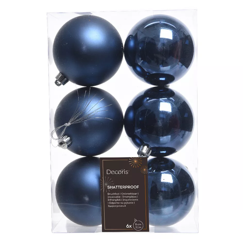 eminza Lot de 6 boules de Noël (D80 mm) Alpine Bleu nuit