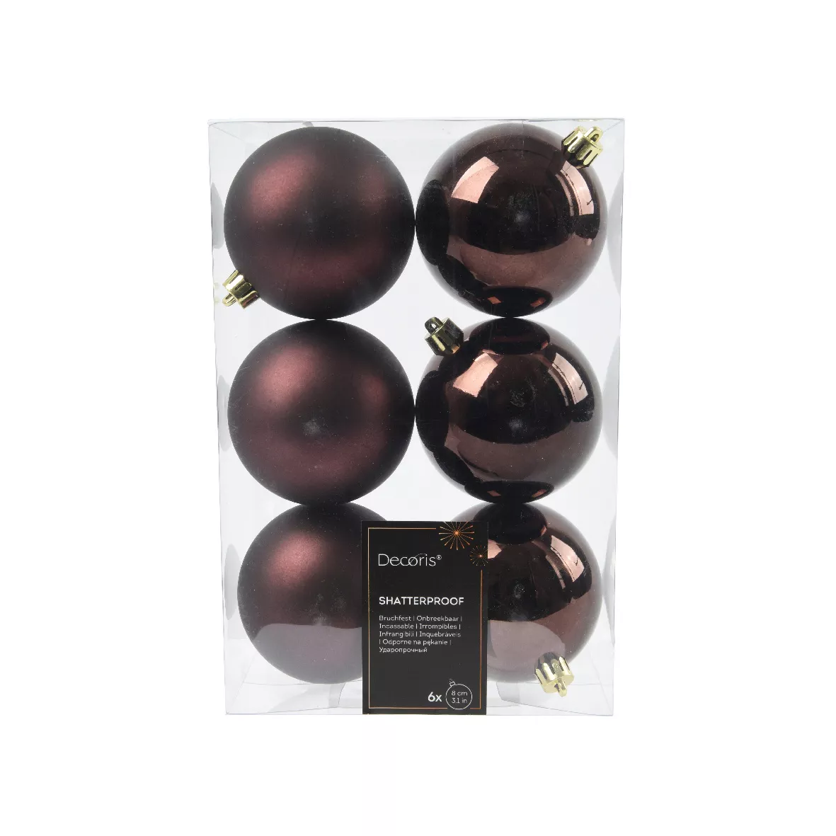 eminza Lot de 6 boules de Noël (D80 mm) Alpine Noir truffé
