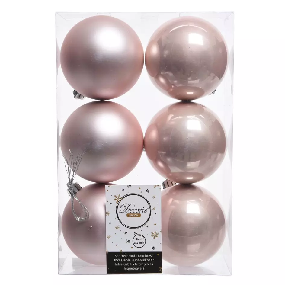 eminza Lot de 6 boules de Noël (D80 mm) Alpine Rose poudré