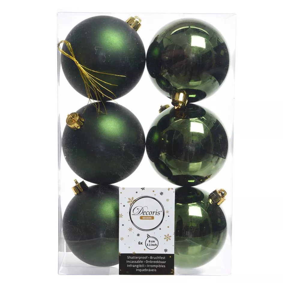eminza Lot de 6 boules de Noël (D80 mm) Alpine Vert sapin