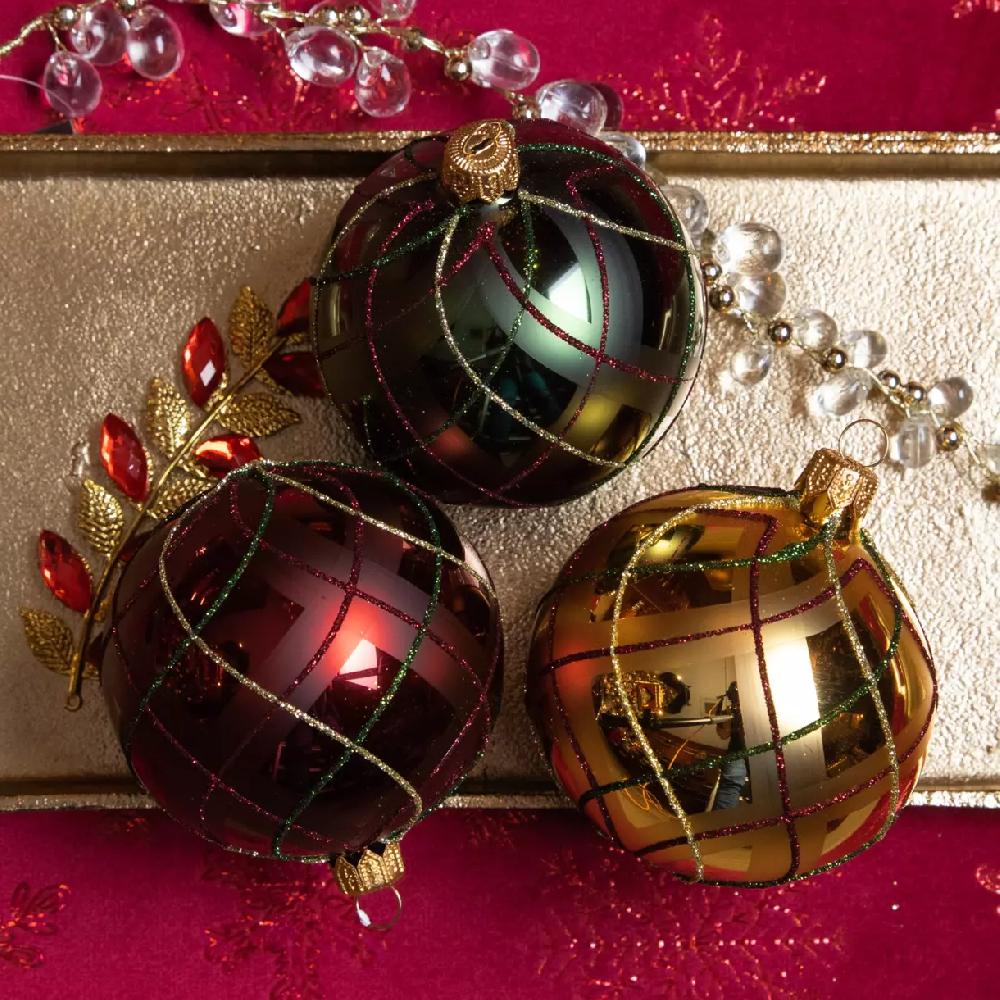 eminza Lot de 6 boules de Noël (D80 mm) Carreaux Multicouleur