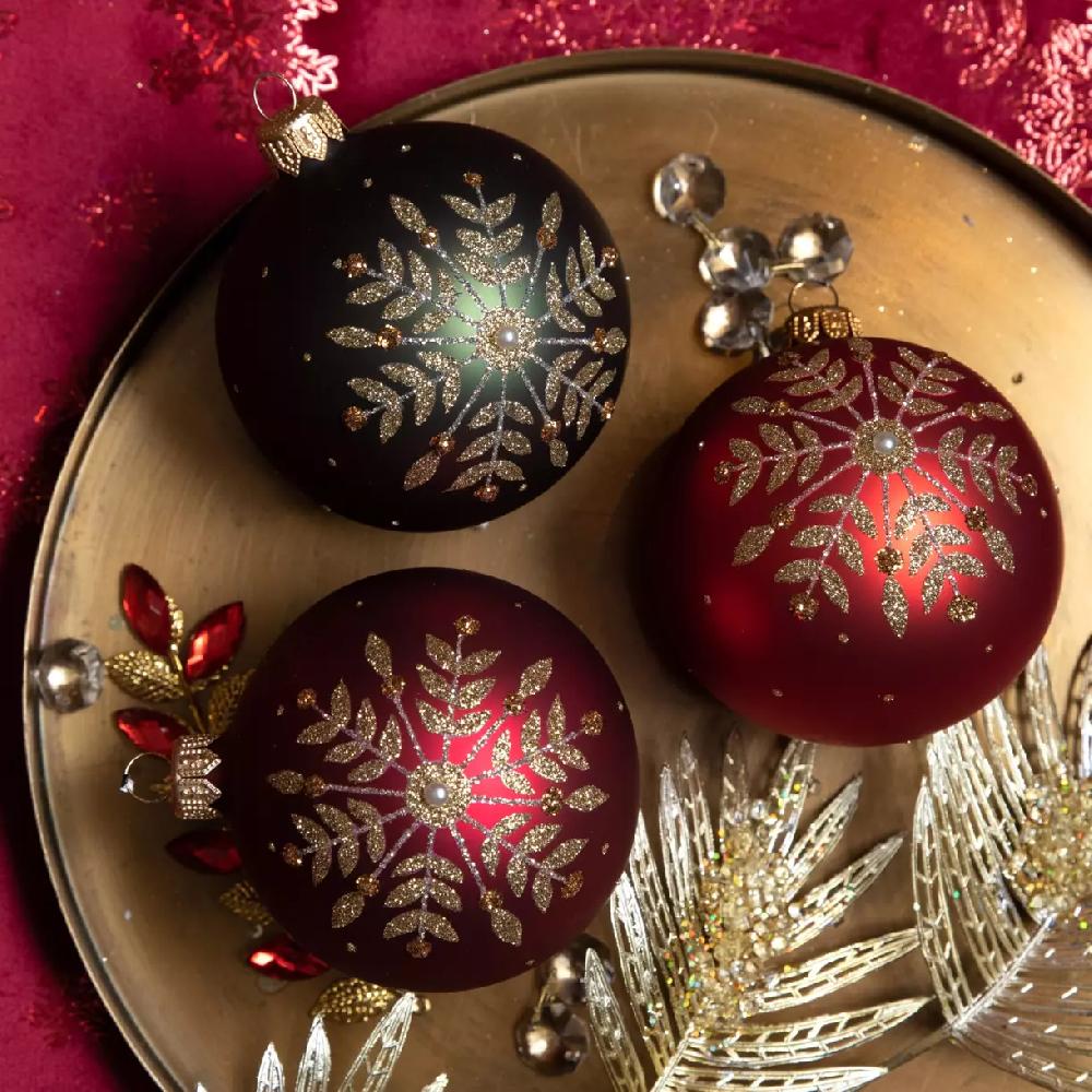 eminza Lot de 6 boules de Noël (D80 mm) en verre Célia Rouge
