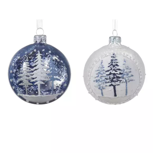 Eminza Lot De 6 Boules De Noël (D80 Mm) En Verre Forêt De Sapins Bleu