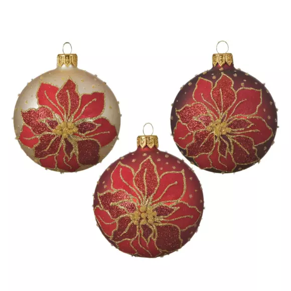 Eminza Lot De 6 Boules De Noël (D80 Mm) En Verre Poinsettia Rouge