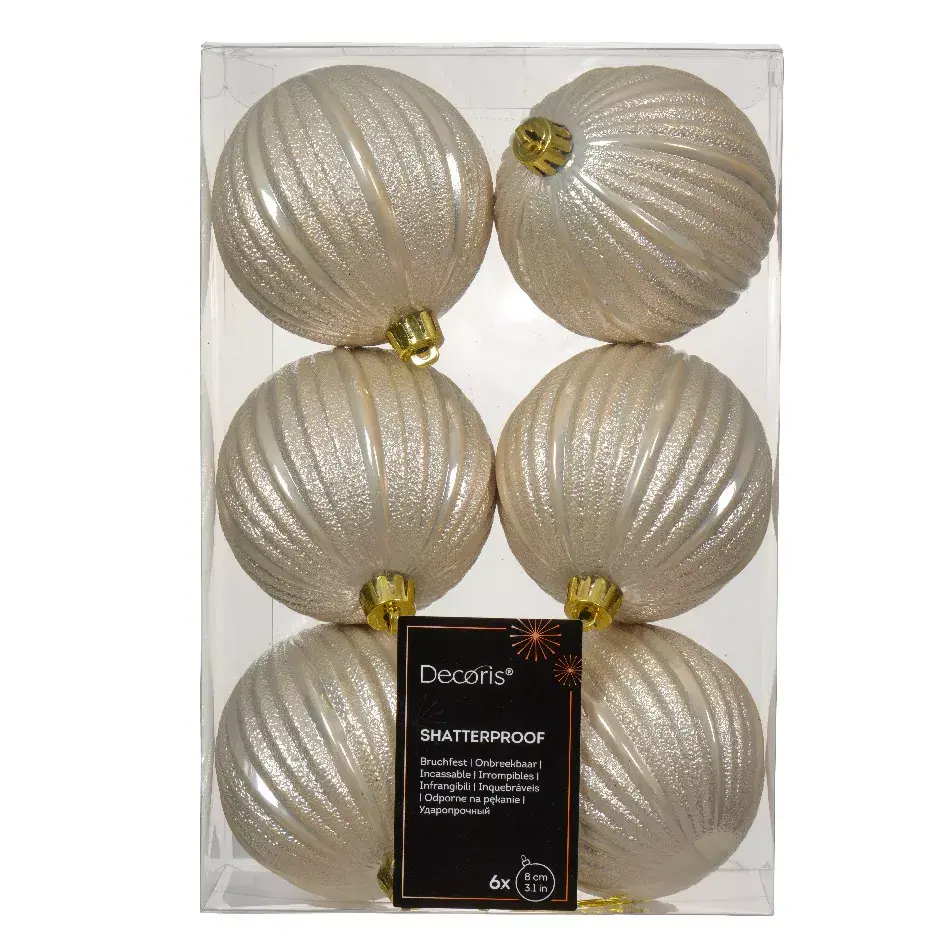 eminza Lot de 6 boules de Noël (D80 mm) Glamour Perle