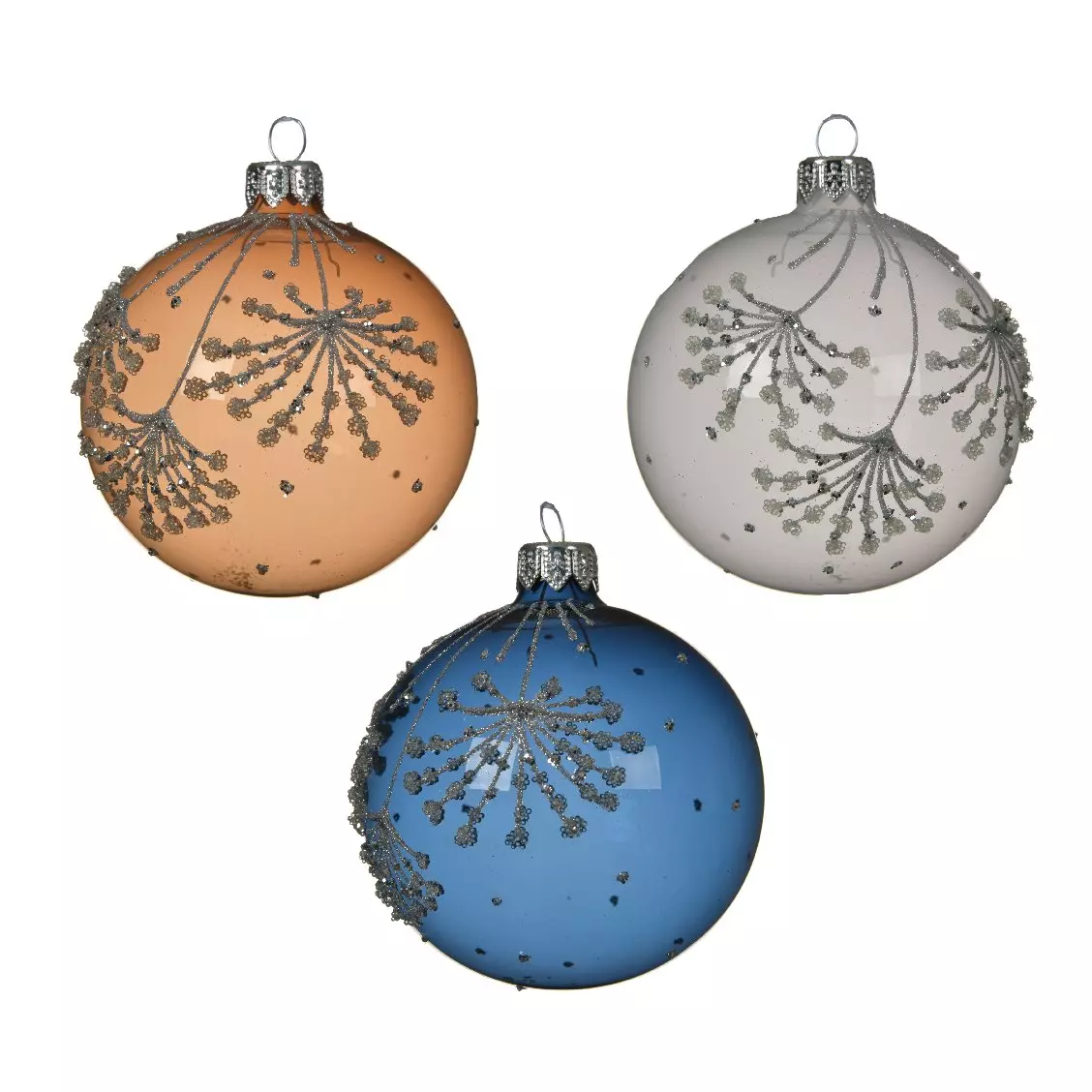eminza Lot de 6 boules de Noël en verre (D80 mm) Adelice Blanc/ Camel/ Bleu nuit