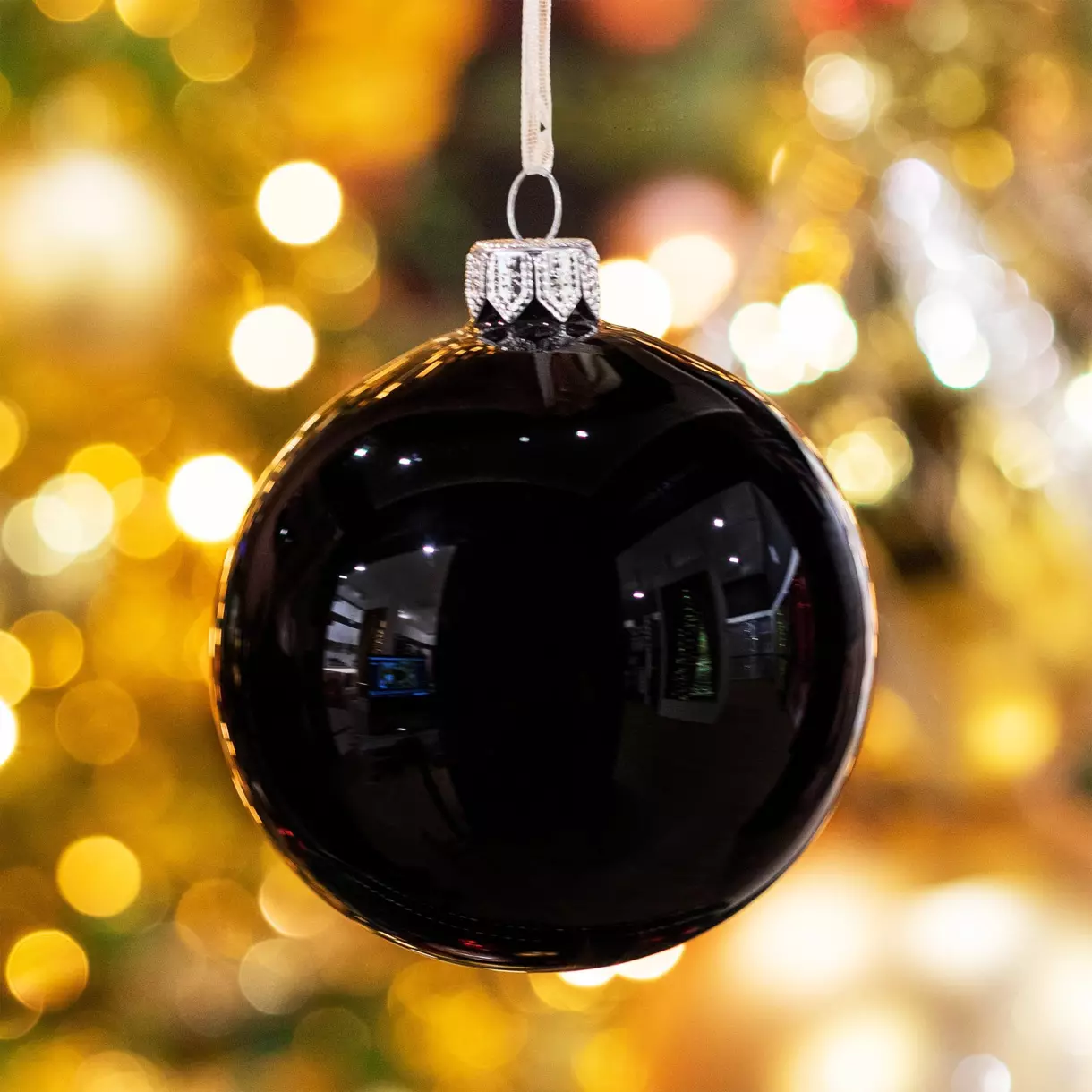 eminza Lot de 6 boules de Noël en verre (D80 mm) Arctique brillantes Noir