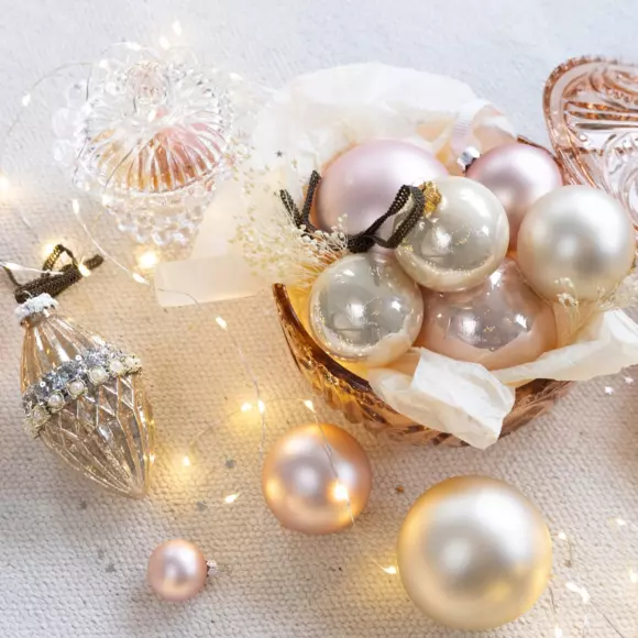 Eminza Lot De 6 Boules De Noël En Verre (D80 Mm) Arctique Brillantes Rose Poudré