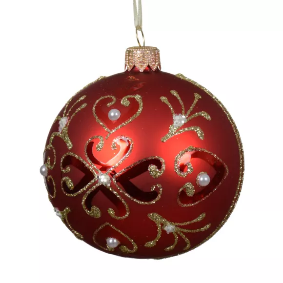 Eminza Lot De 6 Boules De Noël En Verre (D80 Mm) Baroque Rouge