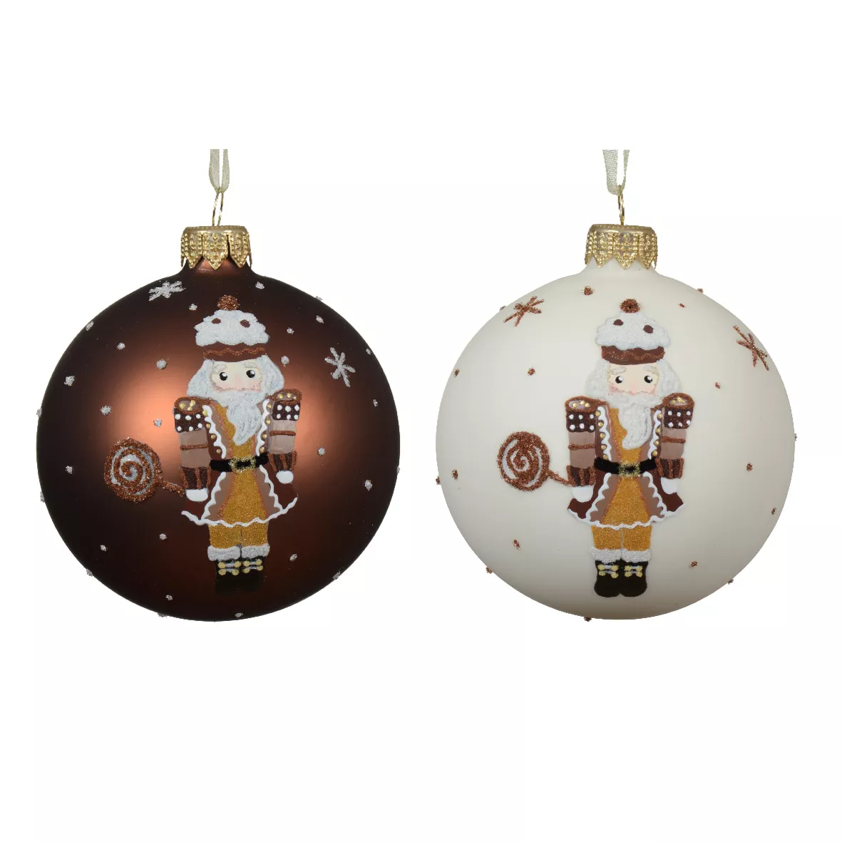 eminza Lot de 6 boules de Noël en verre (D80 mm) Casse-noisettes Chocolatés