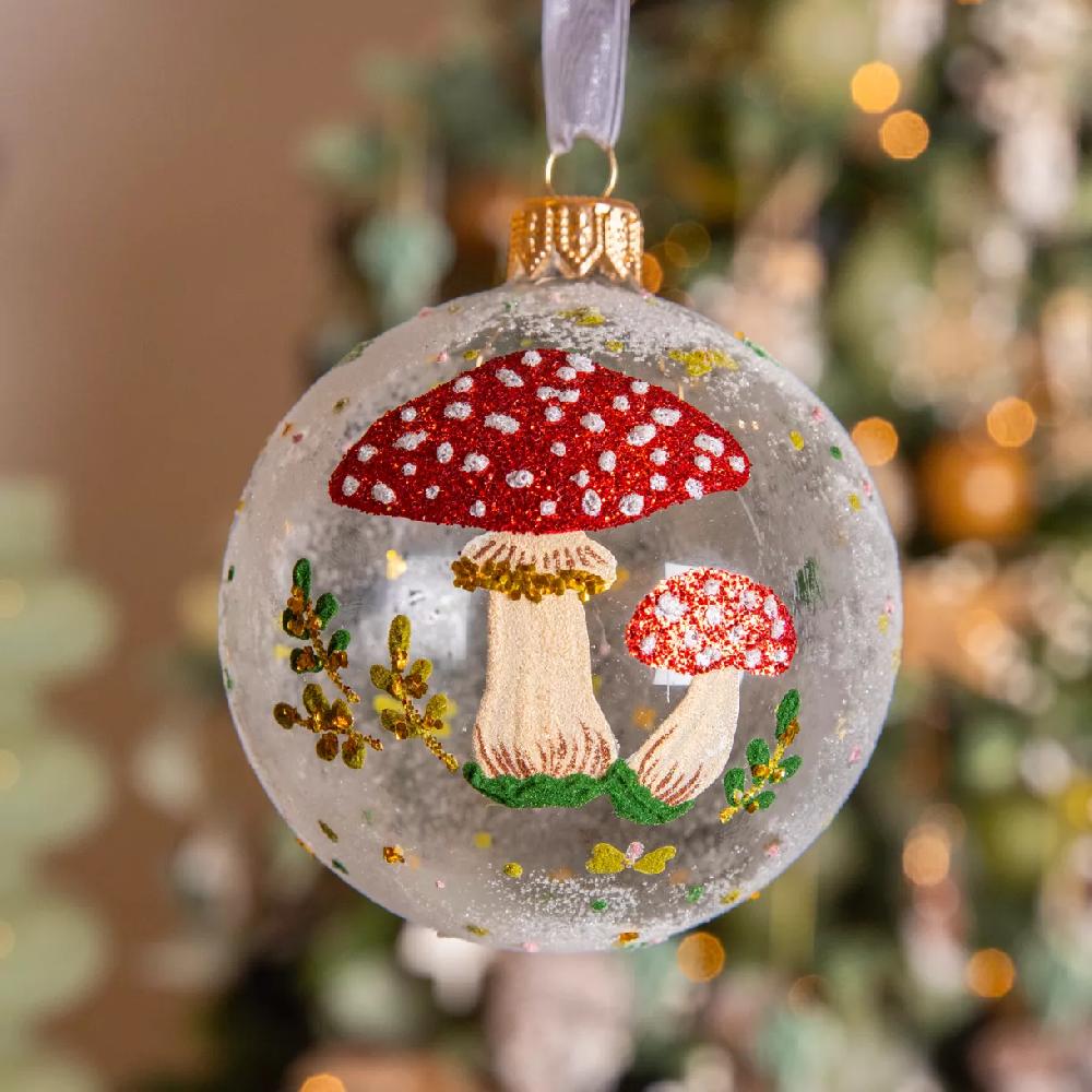 eminza Lot de 6 boules de Noël en verre (D80 mm) Champignon des bois Transparent