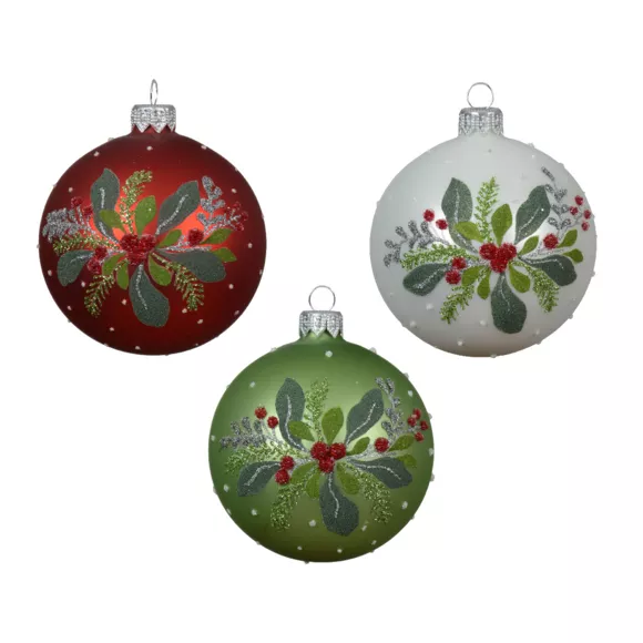 Eminza Lot De 6 Boules De Noël En Verre (D80 Mm) Feuilles De Houx Multicolore