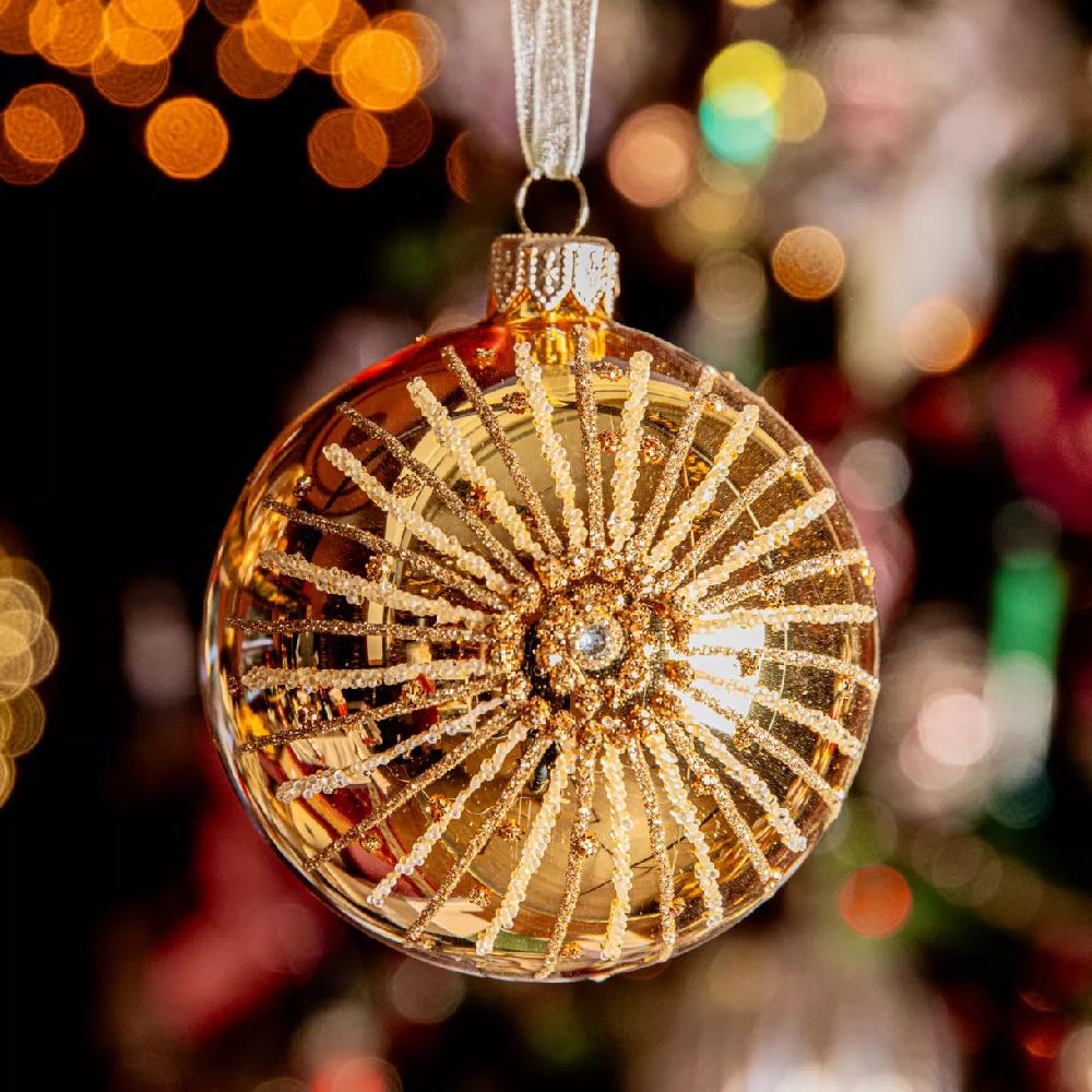 eminza Lot de 6 boules de Noël en verre (D80 mm) Feux d'artifice Or clair
