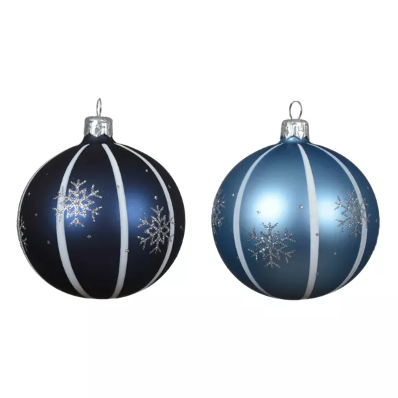 Eminza Lot De 6 Boules De Noël En Verre (D80 Mm) Flocons De Nuit Bleu