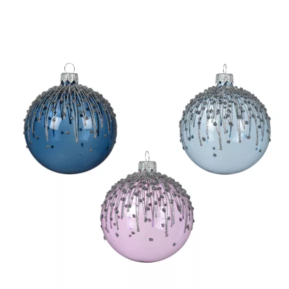 Eminza Lot De 6 Boules De Noël En Verre (D80 Mm) Givrées Bleu Glacé Et Lilas