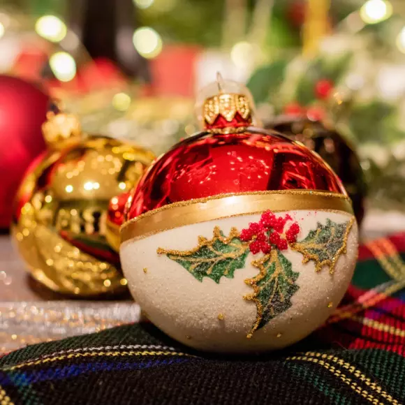 Eminza Lot De 6 Boules De Noël En Verre (D80 Mm) Houx Rouge
