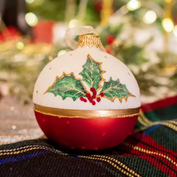 Eminza Lot De 6 Boules De Noël En Verre (D80 Mm) Houx Rouge