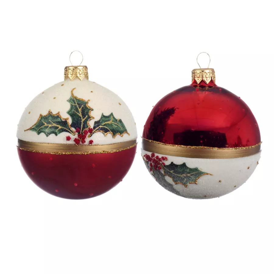 Eminza Lot De 6 Boules De Noël En Verre (D80 Mm) Houx Rouge