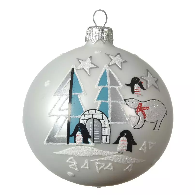 eminza Lot de 6 boules de Noël en verre (D80 mm) Igloo Argent