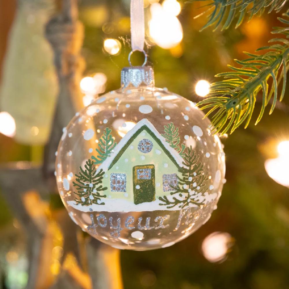 eminza Lot de 6 boules de Noël en verre (D80 mm) Joyeux Noël Transparent