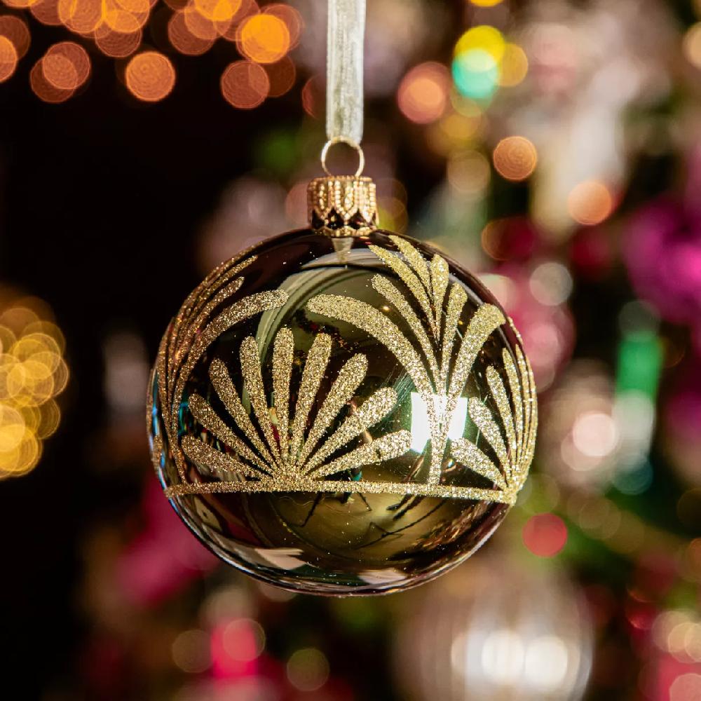 eminza Lot de 6 boules de Noël en verre (D80 mm) Luxury Vert sapin