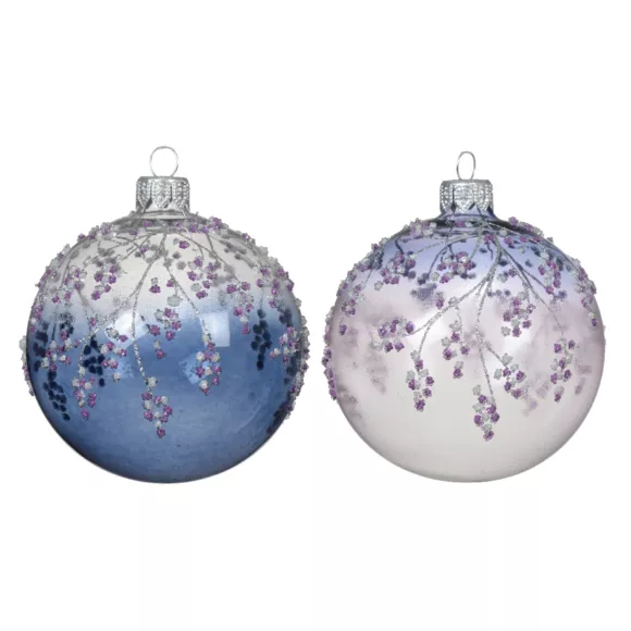 Eminza Lot De 6 Boules De Noël En Verre (D80 Mm) Magie Glacée Bleu Et Lilas