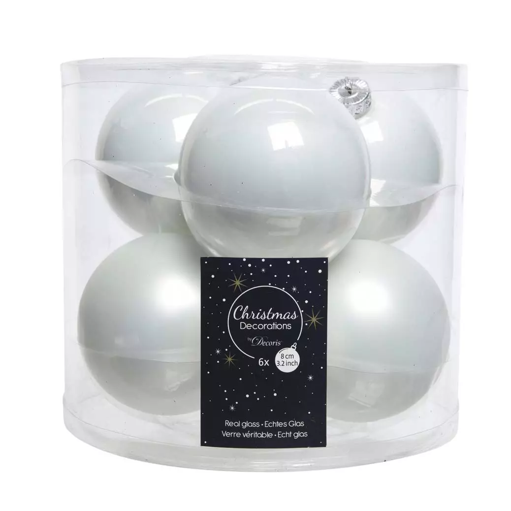 eminza Lot de 6 boules de Noël en verre (D80 mm) Maria Blanc
