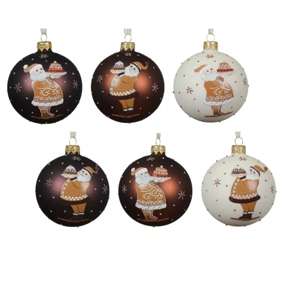 Eminza Lot De 6 Boules De Noël En Verre (D80 Mm) Père Noël Gourmand