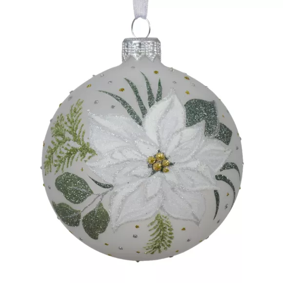Eminza Lot De 6 Boules De Noël En Verre (D80 Mm) Poinsettia Blanc D'hiver