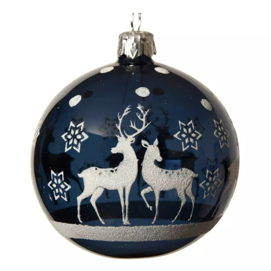 Eminza Lot De 6 Boules De Noël En Verre (D80 Mm) Sous La Neige Bleu Nuit