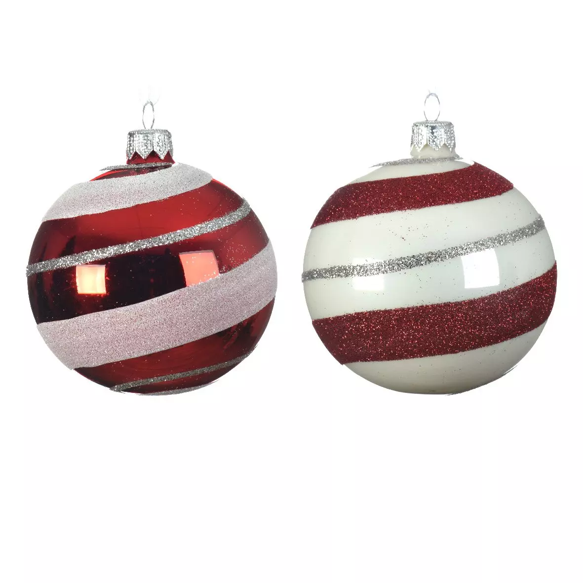 eminza Lot de 6 boules de Noël en verre (D80 mm) Spirale d'antan Rouge