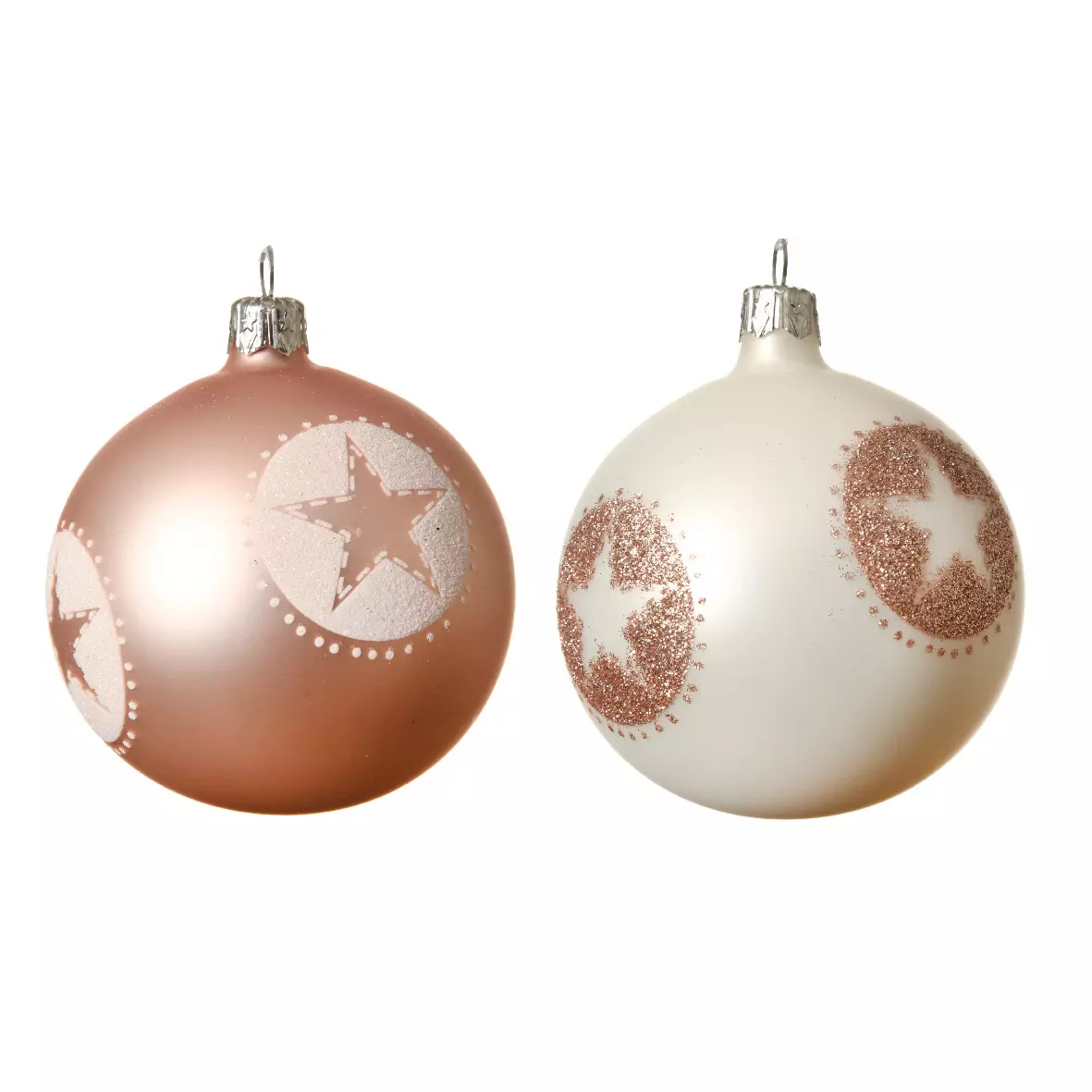 eminza Lot de 6 boules de Noël en verre (D80 mm) Storia Blanc et rose