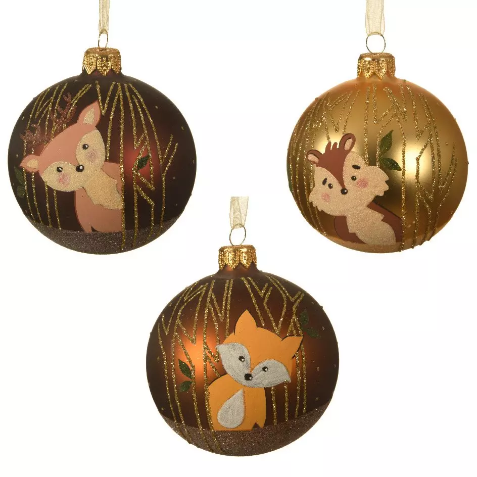 eminza Lot de 6 boules de Noël en verre Foxy Cannelle