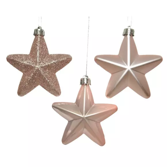 Eminza Lot De 6 étoiles De Noël à Suspendre (H7 Cm) Alpine Rose Poudré
