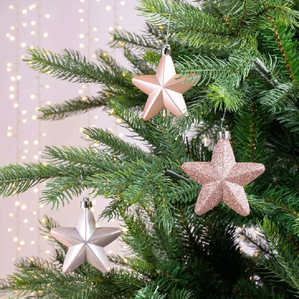eminza Lot de 6 étoiles de Noël à suspendre (H7 cm) Alpine Rose poudré