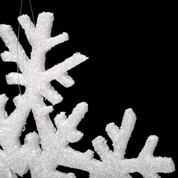 Eminza Lot De 6 Flocons De Noël à Suspendre (D20 Cm) Pailletés Blanc
