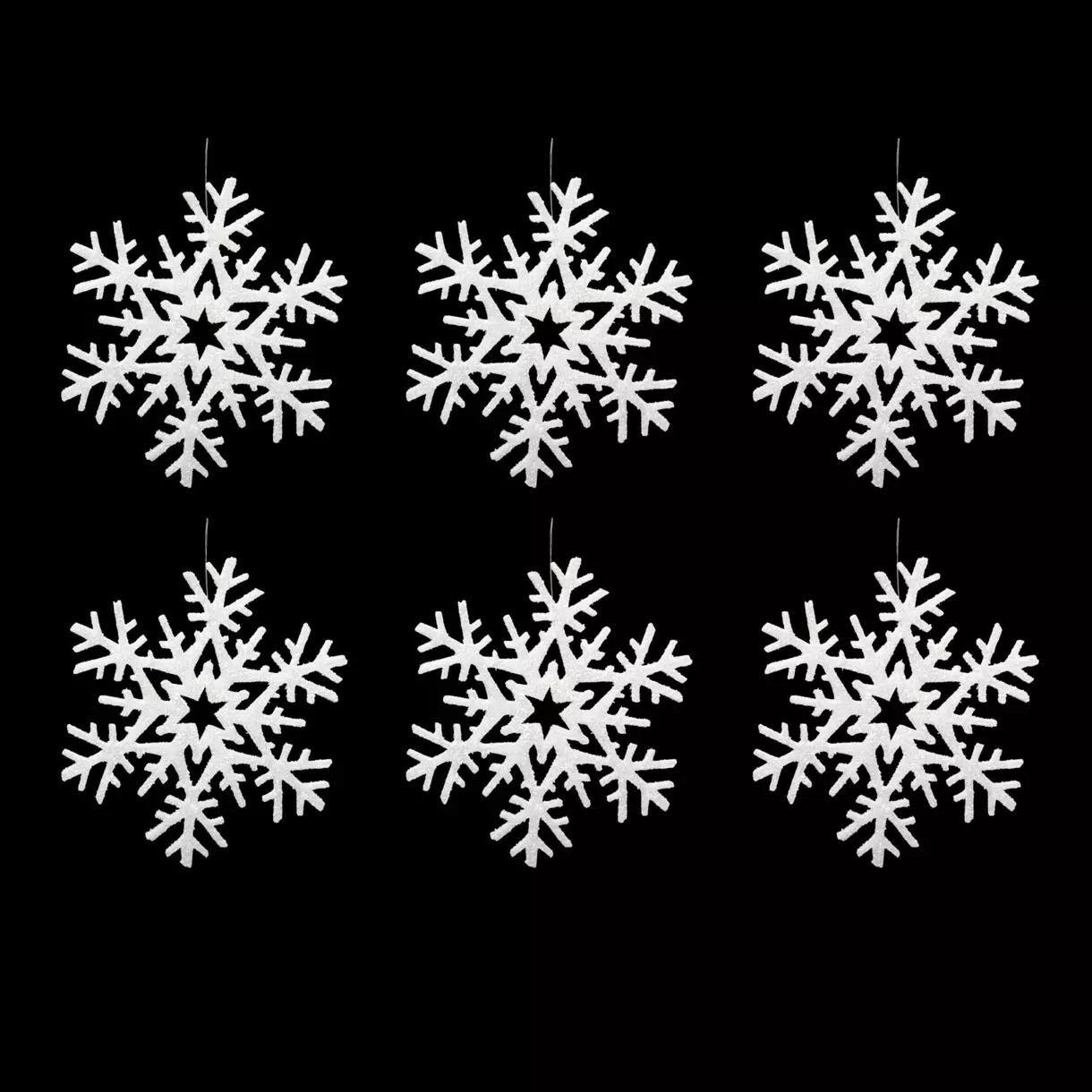 eminza Lot de 6 flocons de Noël à suspendre (D20 cm) Pailletés Blanc