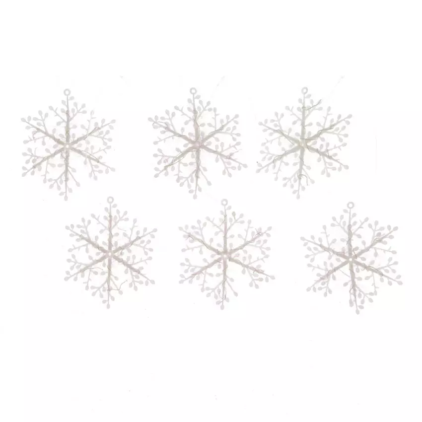eminza Lot de 6 flocons de Noël à suspendre (H8 50 cm) Etoilés Blanc irisé