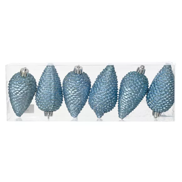 Eminza Lot De 6 Pommes De Pin à Suspendre (H8 Cm) Alpine Bleu Glacé