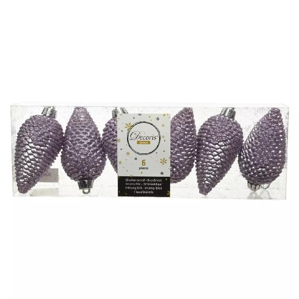 eminza Lot de 6 pommes de pin à suspendre (H8 cm) Alpine Lilas