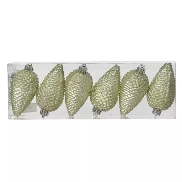 Eminza Lot De 6 Pommes De Pin à Suspendre (H8 Cm) Alpine Menthe Blanche