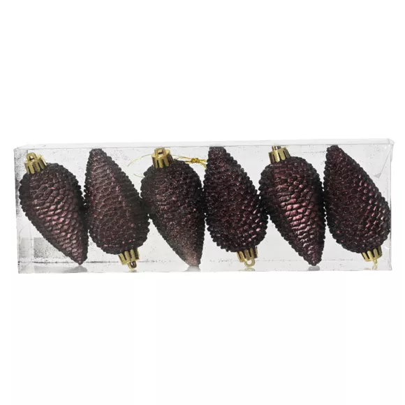 Eminza Lot De 6 Pommes De Pin à Suspendre (H8 Cm) Alpine Noir Truffé