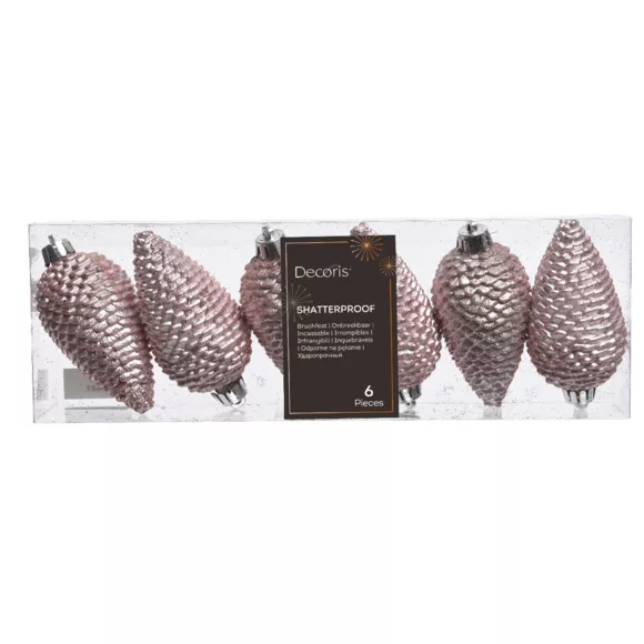 Eminza Lot De 6 Pommes De Pin à Suspendre (H8 Cm) Alpine Rose Poudré