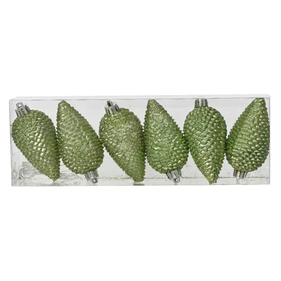 Eminza Lot De 6 Pommes De Pin à Suspendre (H8 Cm) Alpine Thé Vert