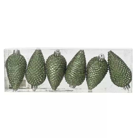 Eminza Lot De 6 Pommes De Pin à Suspendre (H8 Cm) Alpine Vert Romarin
