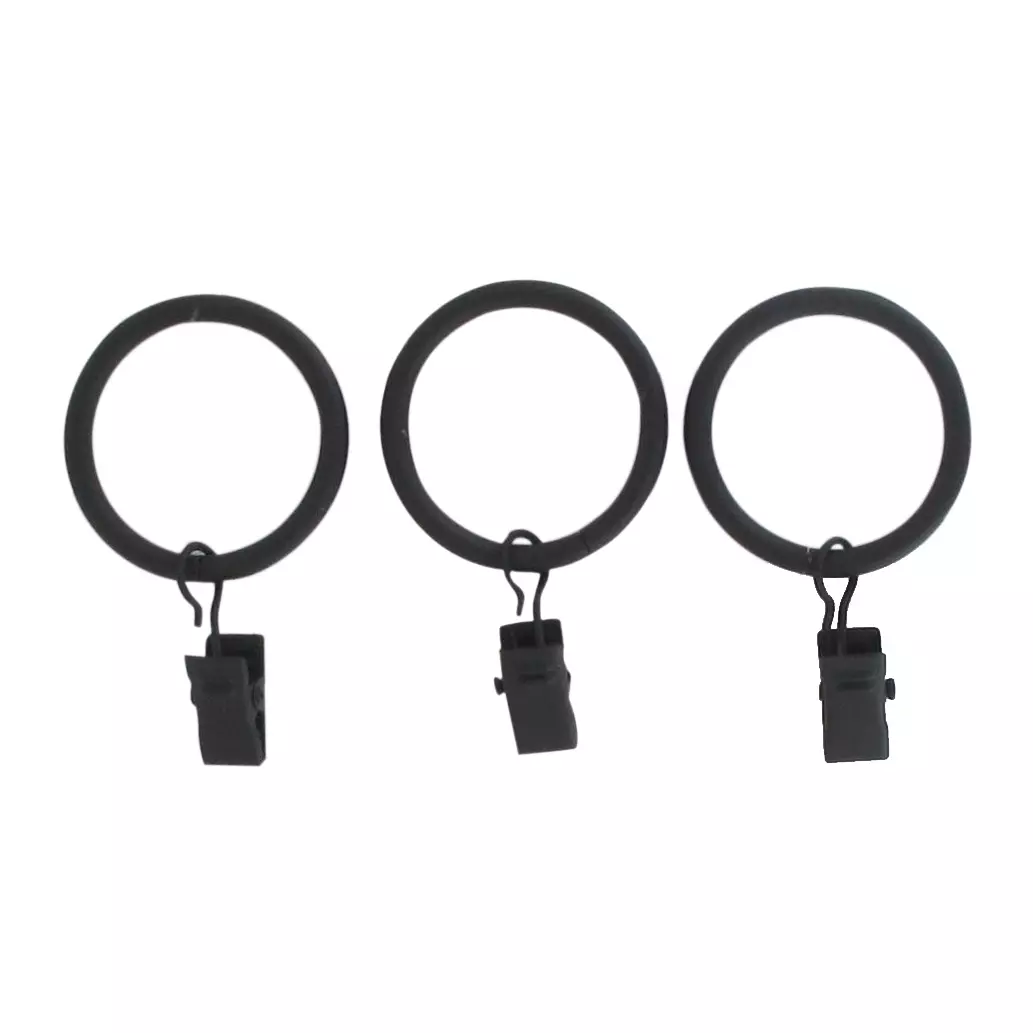 eminza Lot de 8 anneaux à pinces tringle rideau (D20 mm) Jim Noir mat
